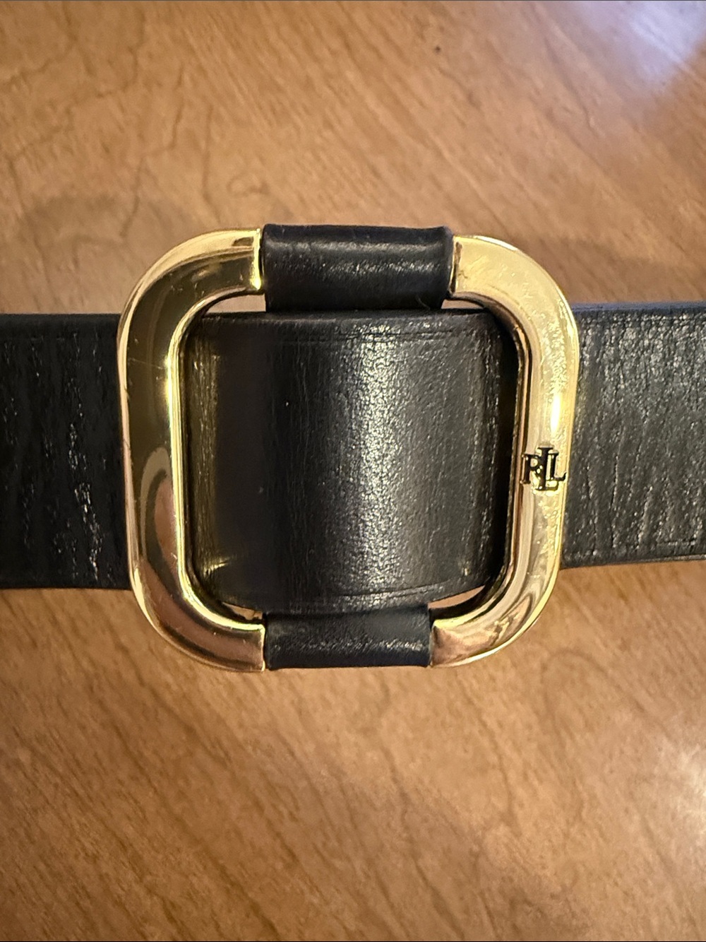Ralph Lauren Black Leather Belt with Gold squared Buckle new with out tags.